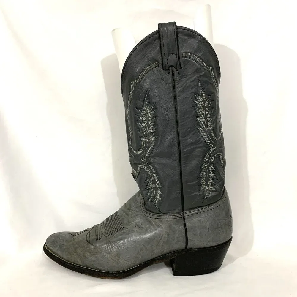 Abilene Men's Vintage Roper Boots Charcoal Gray Leather 10 D -Tight Fit ? READ